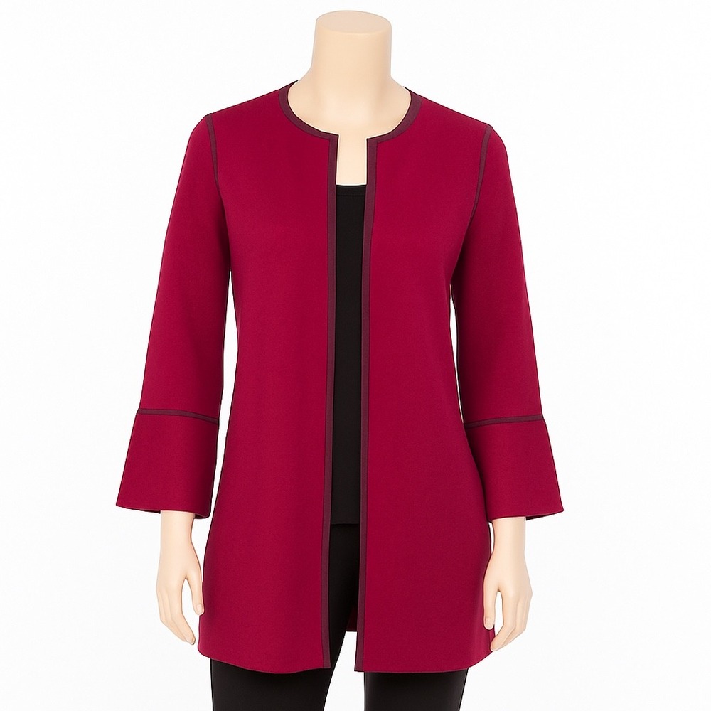 Chicos Sweater Open Front Cardigan Chicos‎  Bell Sleeve Knit Longline Red Size M